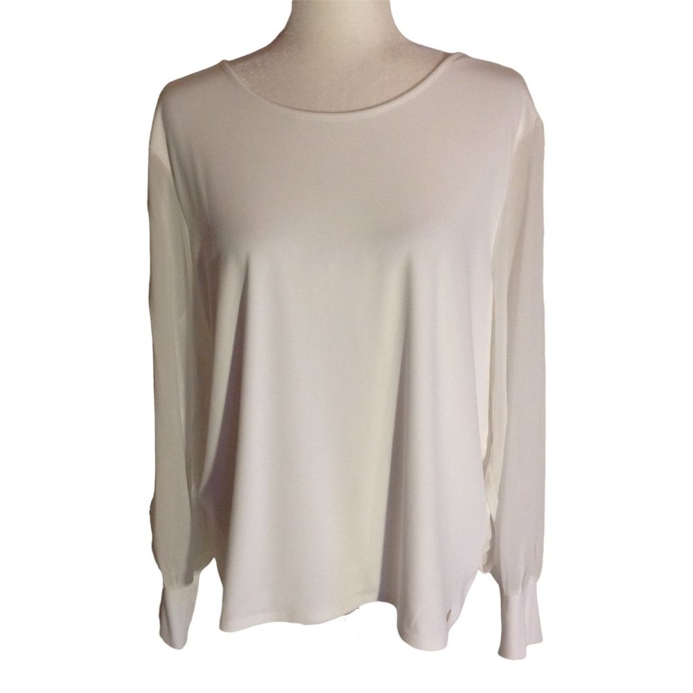 Calvin Klein White Blouse with Chiffon Sleeves. New With Tickets. Size XL